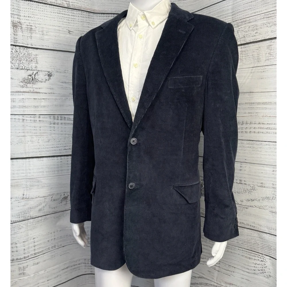 Meeting Street 100%‎ Cotton Corduroy Blazer Navy Blue Size 44L Two-Button Jacket